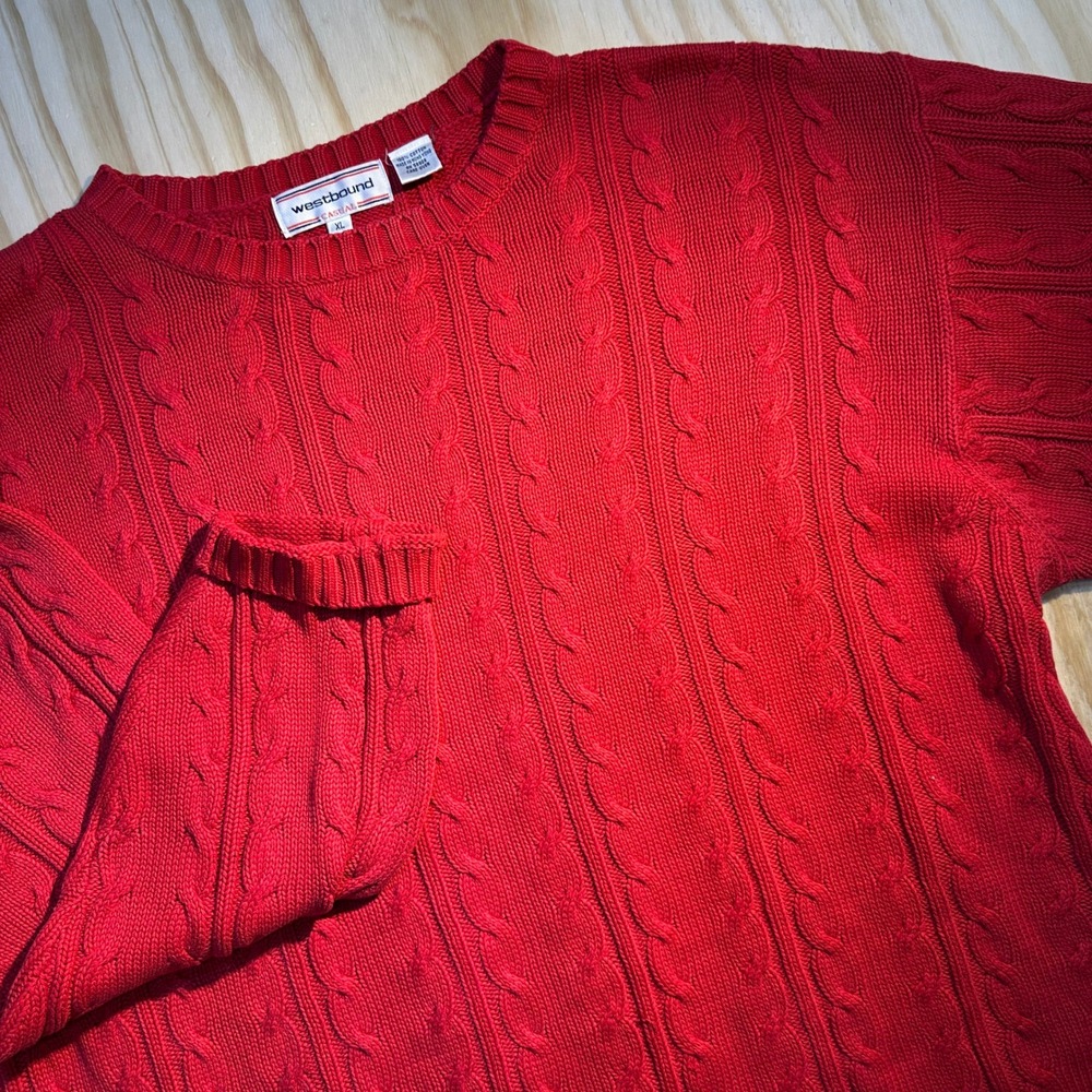 Westbound Casual Women XL Red Cable Knit Cotton Crew Neck Sweater Pullover